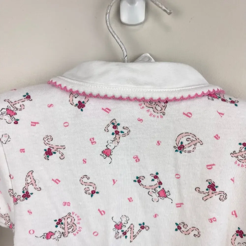 Vintage OshKosh B'gosh Pink White Alphabet Mouse Footie Coverall 6-9 Months
